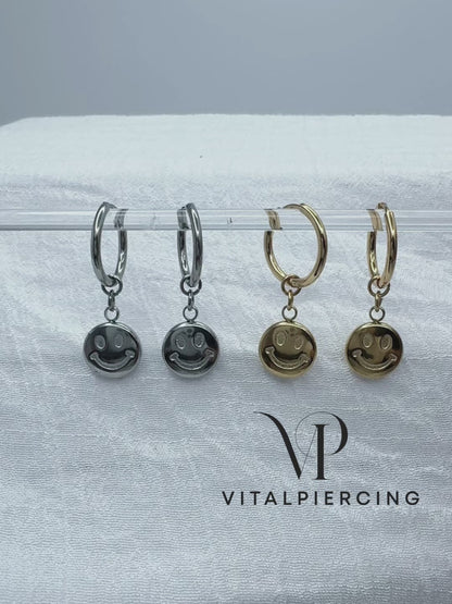 ✨ Smiley Dangle Huggie Hoop Earrings