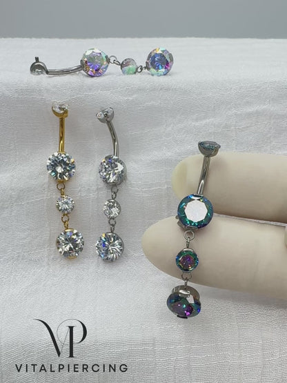 ✨ 14G Implant Grade Titanium Internally Threaded CZ Dangle Belly Button Ring