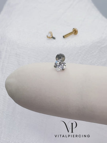 ✨ Titanium Heart CZ Internally Threaded Flat Back Labret 16G