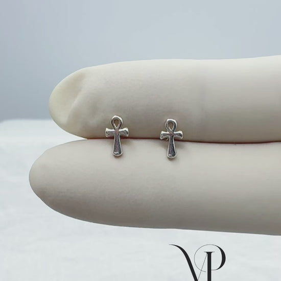 925 sterling silver ankh stud earrings for lobe and cartilage
