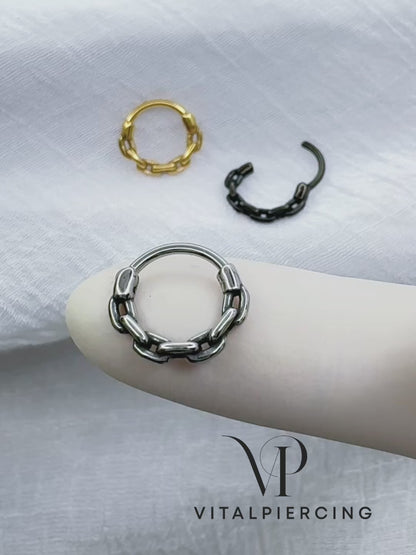 ✨ 16G 316L Surgical Steel Hinged Segment Hoop Ring with Chain Link Design