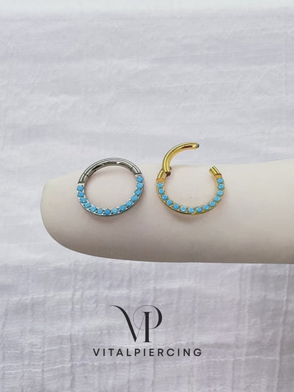 ✨ 16G Titanium Hinged Segment Hoop Ring with Turquoise Front