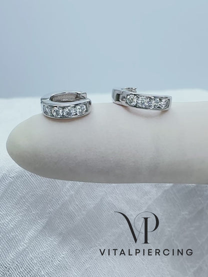 ✨ 925 Silver CZ Huggie Hoop Earrings