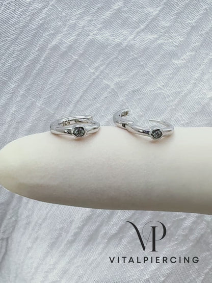 ✨ 925 Silver CZ Huggie Hoop Earrings