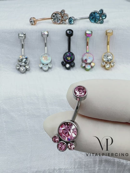 ✨ Internally Threaded Bezel Cluster Crystal Belly Button Navel Ring