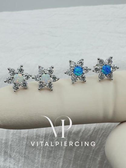 ✨ 925 Silver Opal Flower Stud Earrings