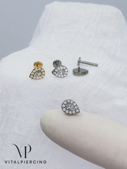 ✨ Titanium Teardrop CZ Top Internally Threaded Labret 16G