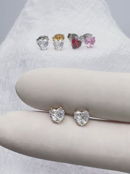 ✨ Surgical Steel Heart CZ with Prong Set Stud Earring