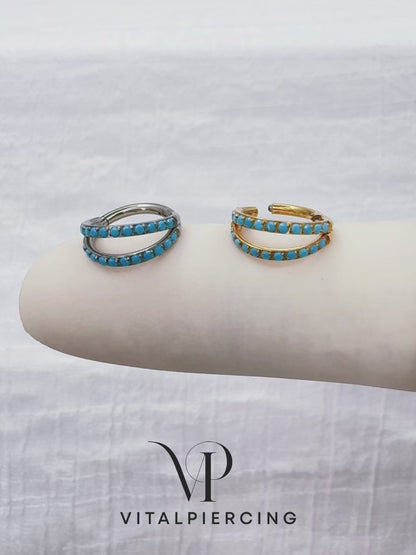 ✨ 16G Titanium Hinged Segment Double Hoop Ring with Turquoise