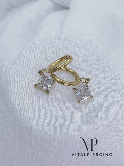✨ Surgical Steel Hinged Hoop Earrings with Prong-Setting CZ Dangle