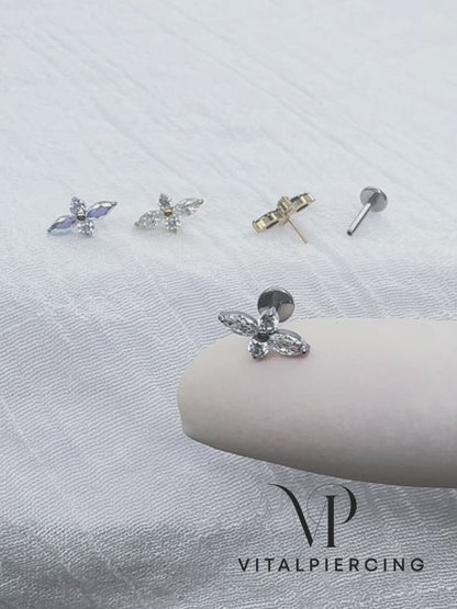 ✨ Titanium Threadless Push In Marquise and Round CZ Top Labret Bar Stud
