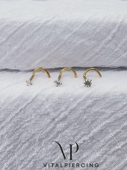 24K Gold Titanium Nose Screw Ring Moissanite Stone