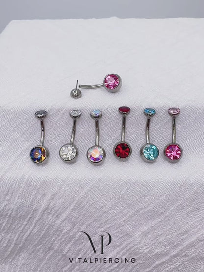Titanium CZ Bezel Set Belly Button Ring 14G