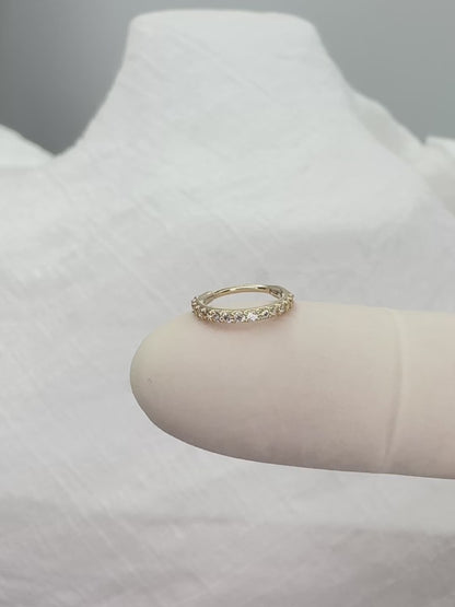 ✨ 14K Solid Yellow Gold Hinged Clicker Hoop Ring 18G with Pave CZ