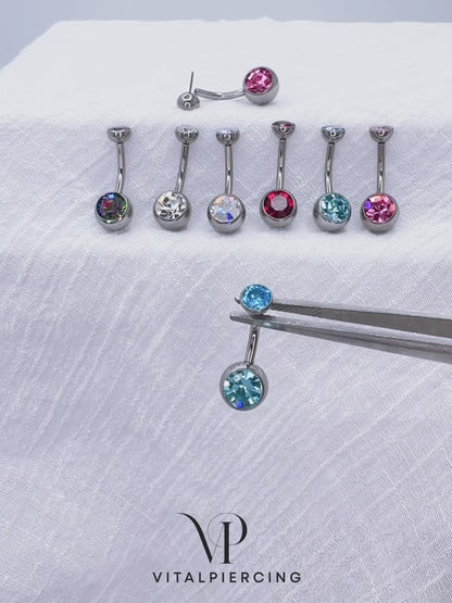 Titanium CZ Bezel Set Belly Button Ring 14G