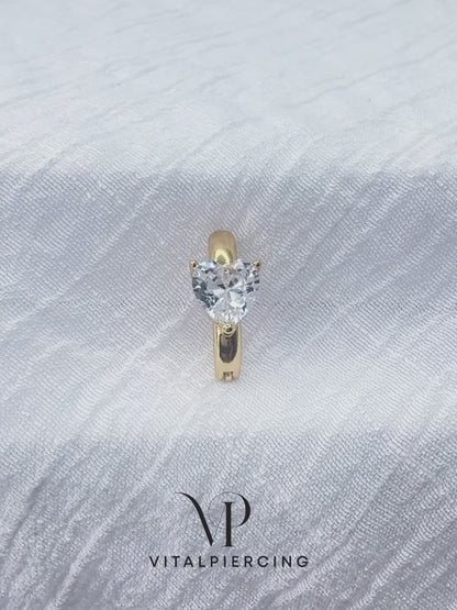 Heart CZ Hinged Belly Button Ring 14G