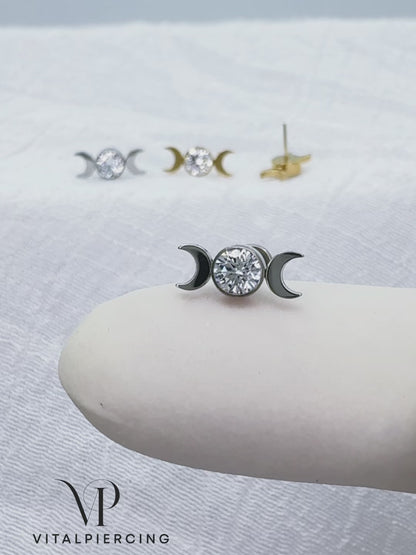✨ Titanium Crescent Moon CZ Top Threadless Labret