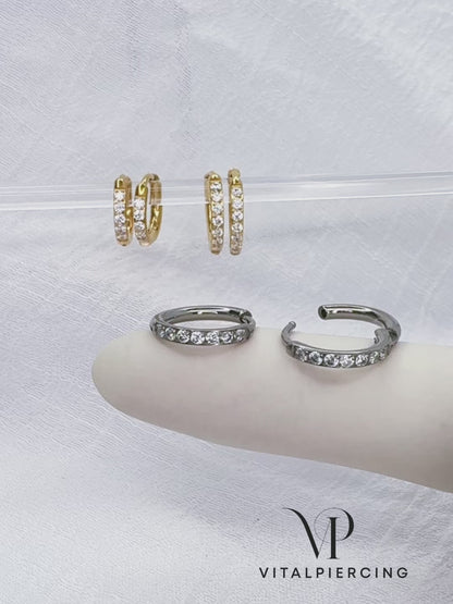 ✨ Titanium 2mm Hinged Plain Round CZ Hoop Earrings