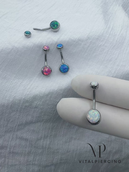 ✨ Surgical Steel Opal Set Belly Button Navel Ring