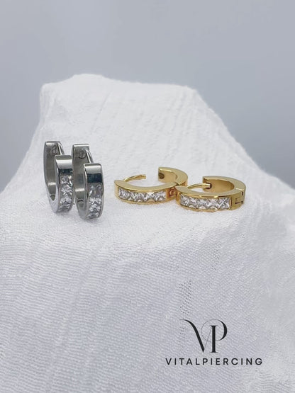 ✨ Stainless Steel Hinged Hoop Earrings with Square CZ