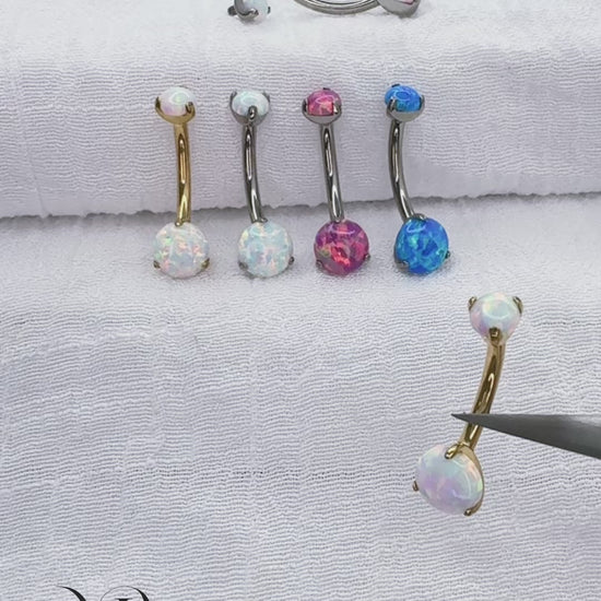 Titanium belly button ring with round opal stone curved barbell
