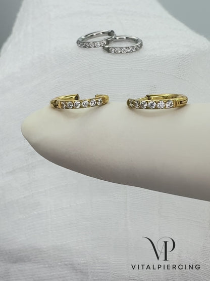✨ Surgical Steel Hinged Hoop Earrings with CZ Pave