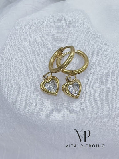 ✨ Surgical Steel Hinged Hoop Earrings with Heart CZ Dangle