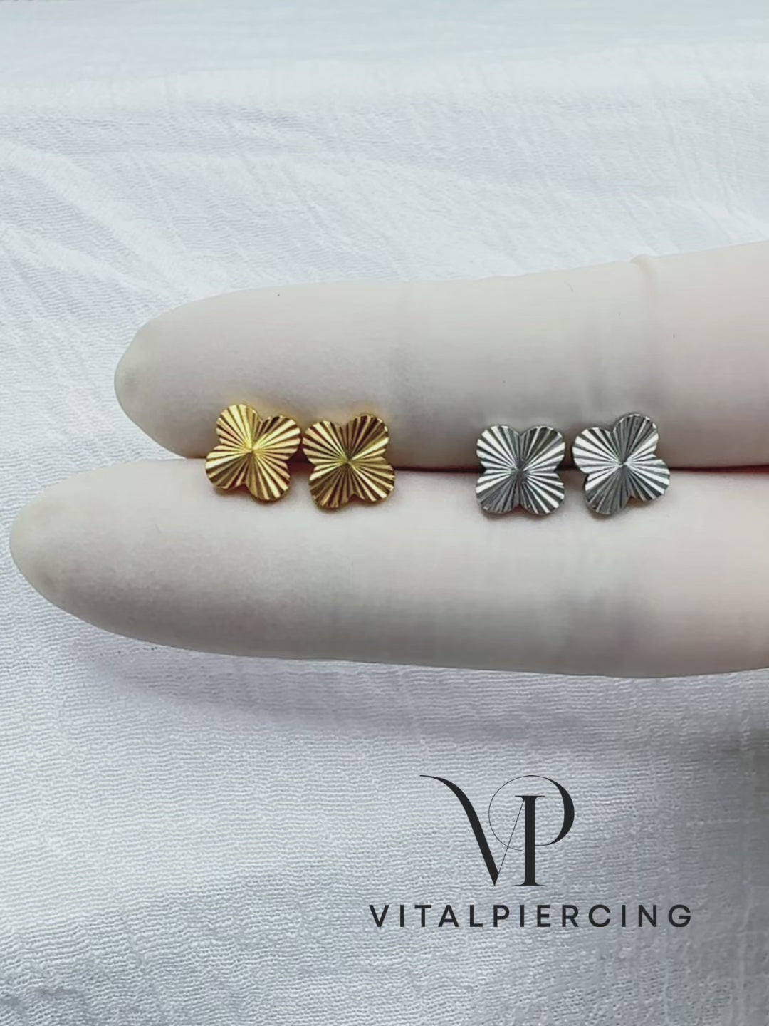 Gold clover stud earring for lobe and cartilage piercings
