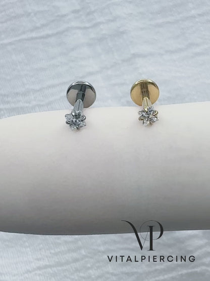 ✨ 16G Implant Grade Titanium Internally Threaded Labret with Square Prong Set CZ Top