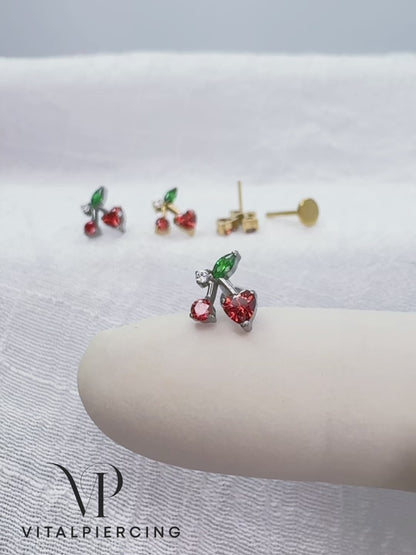 ✨ Titanium Threadless Push In CZ Cherry Top Labret Bar Stud