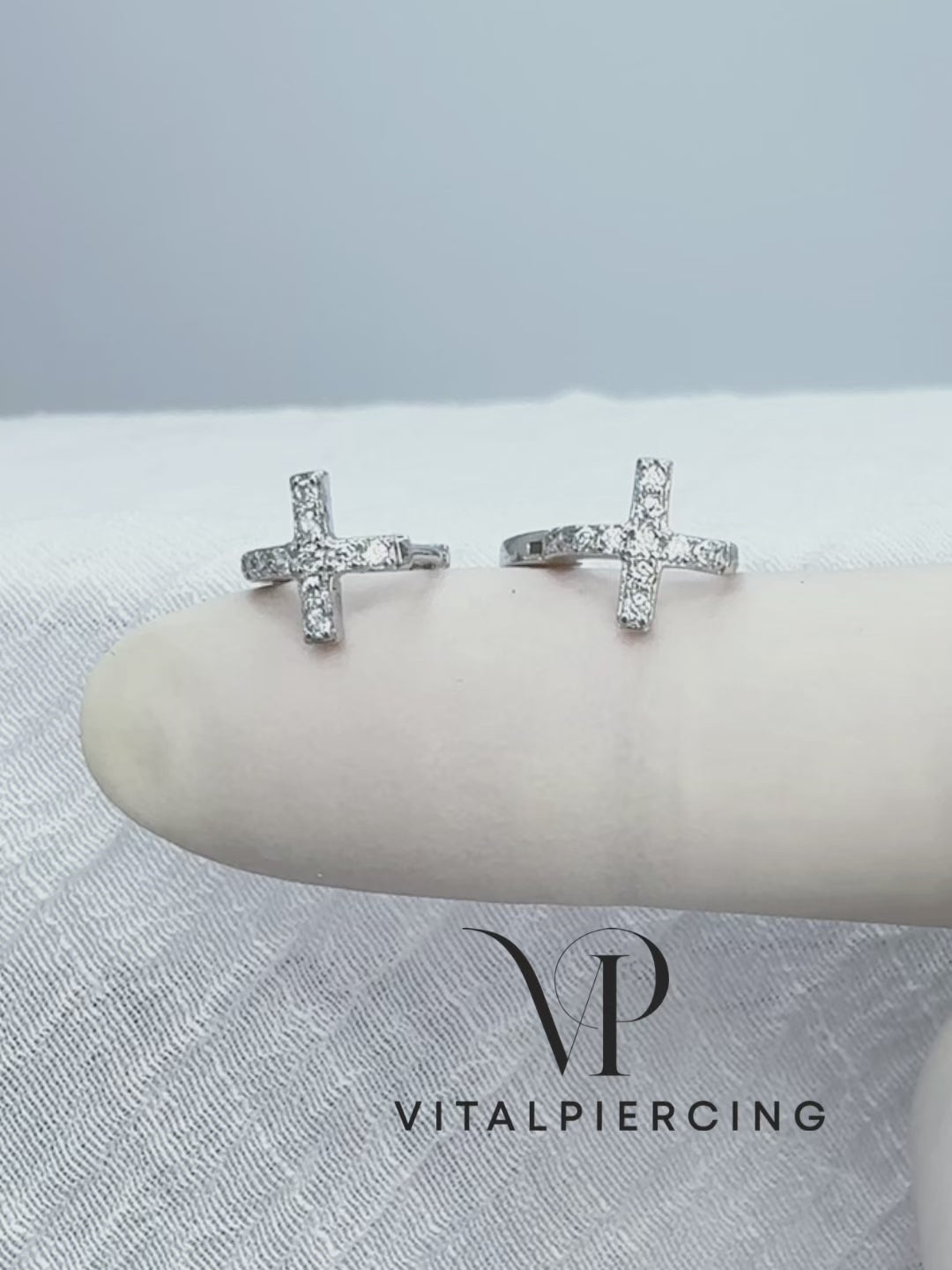 925 sterling silver huggie hoop earrings with CZ cross charm
