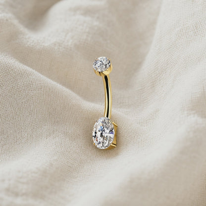 24K Gold PVD Titanium Threaded Oval CZ Belly Button Ring