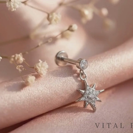 Titanium north star dangle threadless stud with flat back bar
