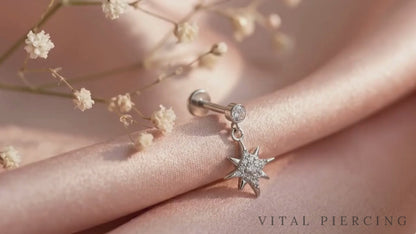 Titanium north star dangle threadless stud with flat back bar
