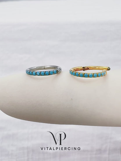 ✨ 16G Titanium Hinged Segment Hoop Ring with Turquoise
