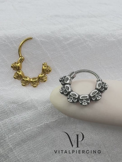✨ 316L Surgical Steel Skull Hinged Segment Hoop Clicker Ring 16G