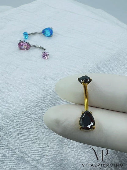 ✨ 316L Surgical Steel Internally Threaded Prong Set Teardrop CZ Belly Button Ring 14G 10mm