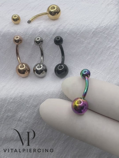 ✨ Titanium Curved Barbells with Plain Balls Belly Rings