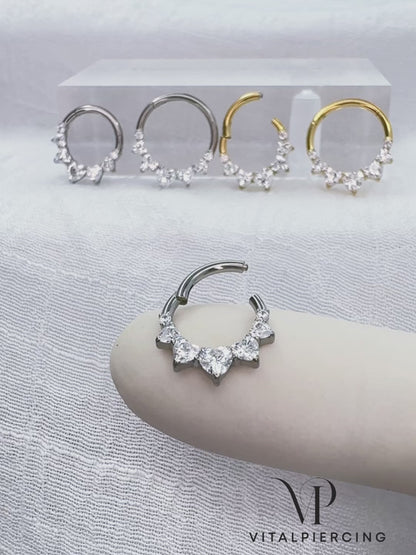 ✨ Titanium Heart CZ Hinged Segment Hoop