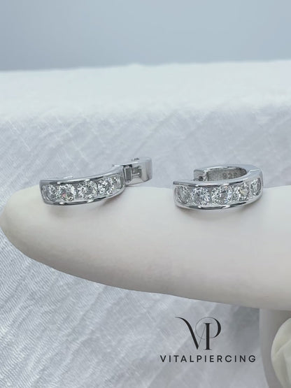 ✨ 925 Silver CZ Huggie Hoop Earrings