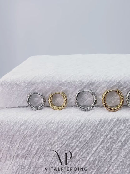 Surgical Steel Hammered Hoop Earrings 18G