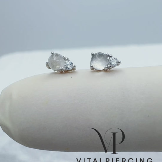 925 sterling silver stud earrings with CZ and moonstone
