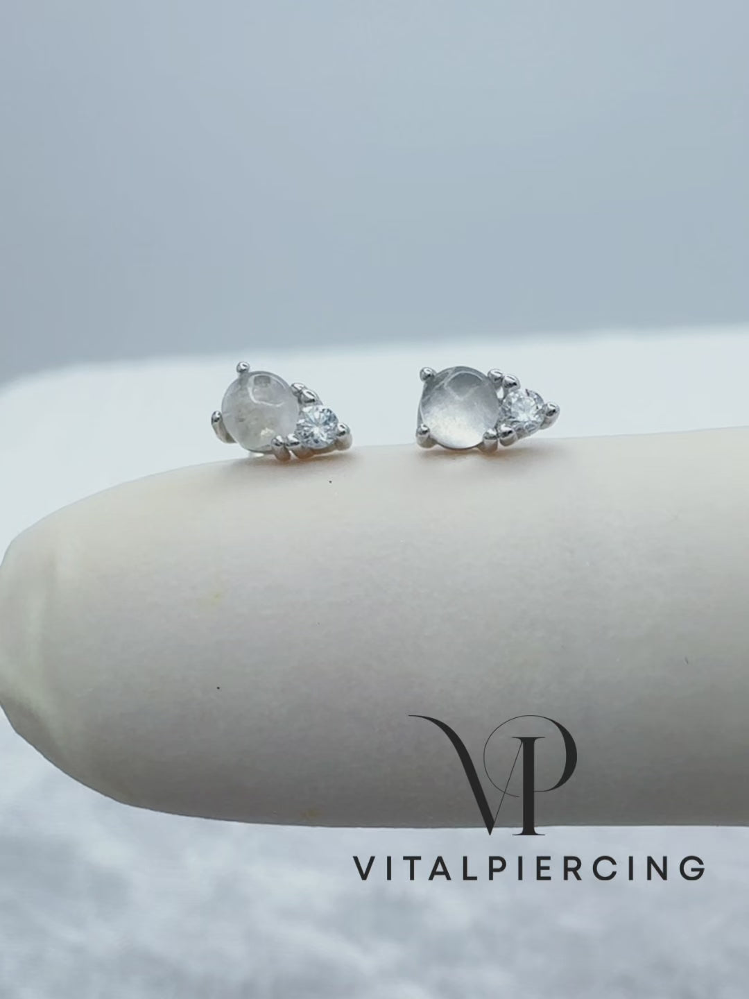 925 sterling silver stud earrings with CZ and moonstone
