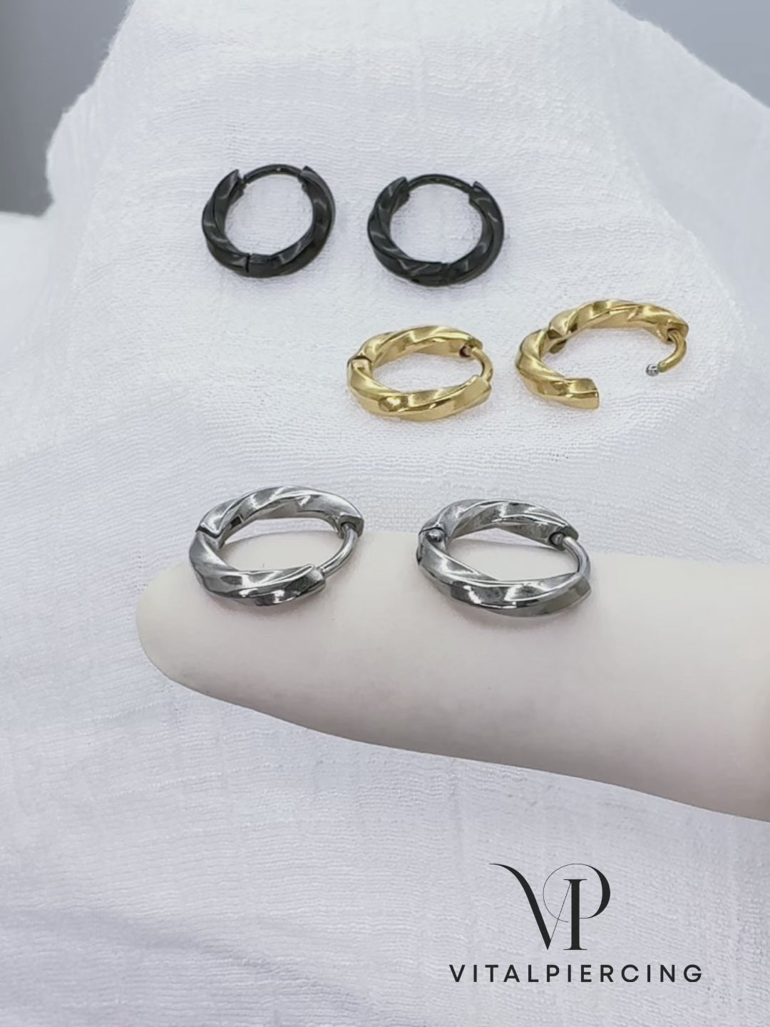Surgical Steel Twisted Hinged Hoop Earrings 18G | Vital Piercing
