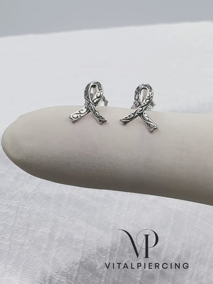 ✨ 925 Silver Breast Cancer Sign Stud Earrings