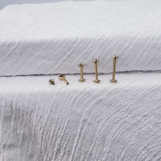 24K gold titanium threaded labret with convex back and CZ top
