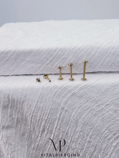 24K gold titanium threaded labret with convex back and CZ top
