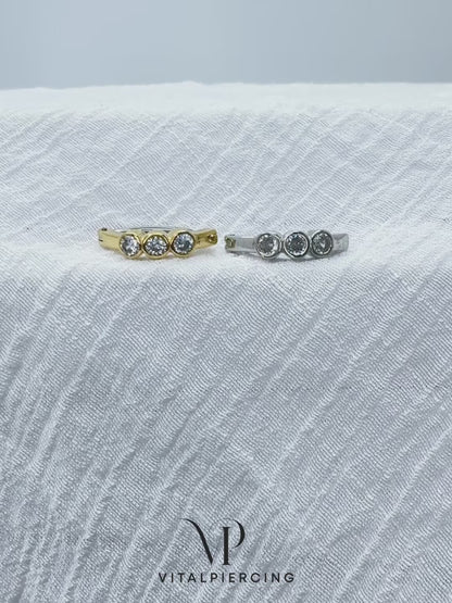 Surgical steel bezel set CZ hinged belly button ring curved barbell
