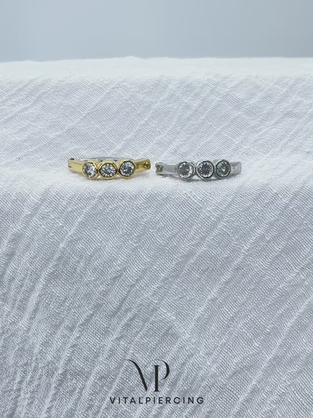 Surgical steel bezel set CZ hinged belly button ring curved barbell
