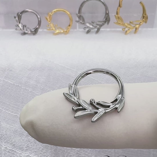 Titanium leaf branch hinged segment hoop ring for daith and septum
